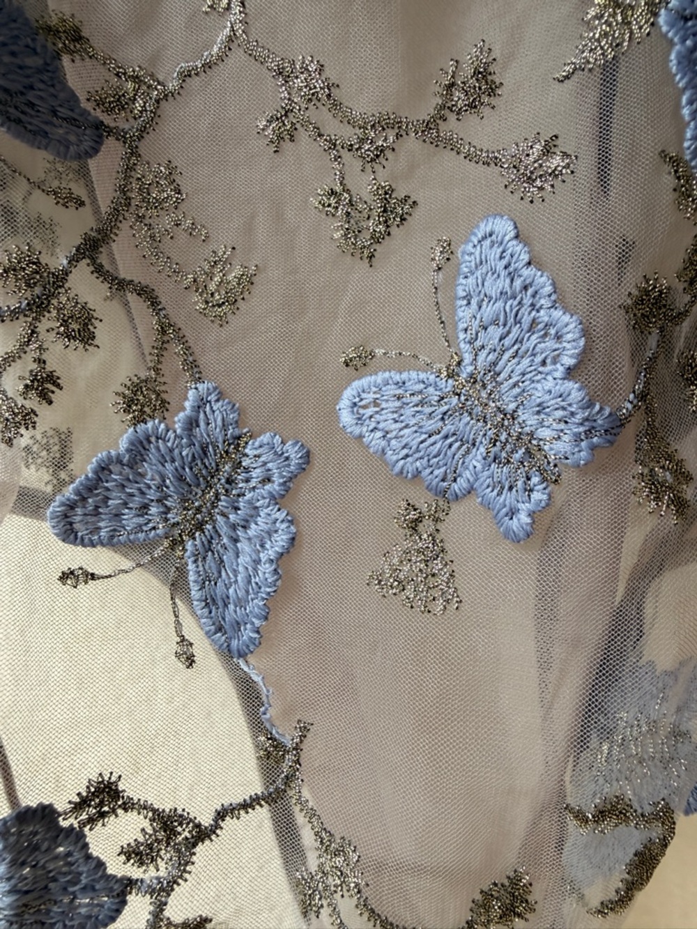 Sheer Butterfly Embroidered Bodysuit Lace Up Sides Gray Blue Mesh Lingerie Large - Picture 5 of 13